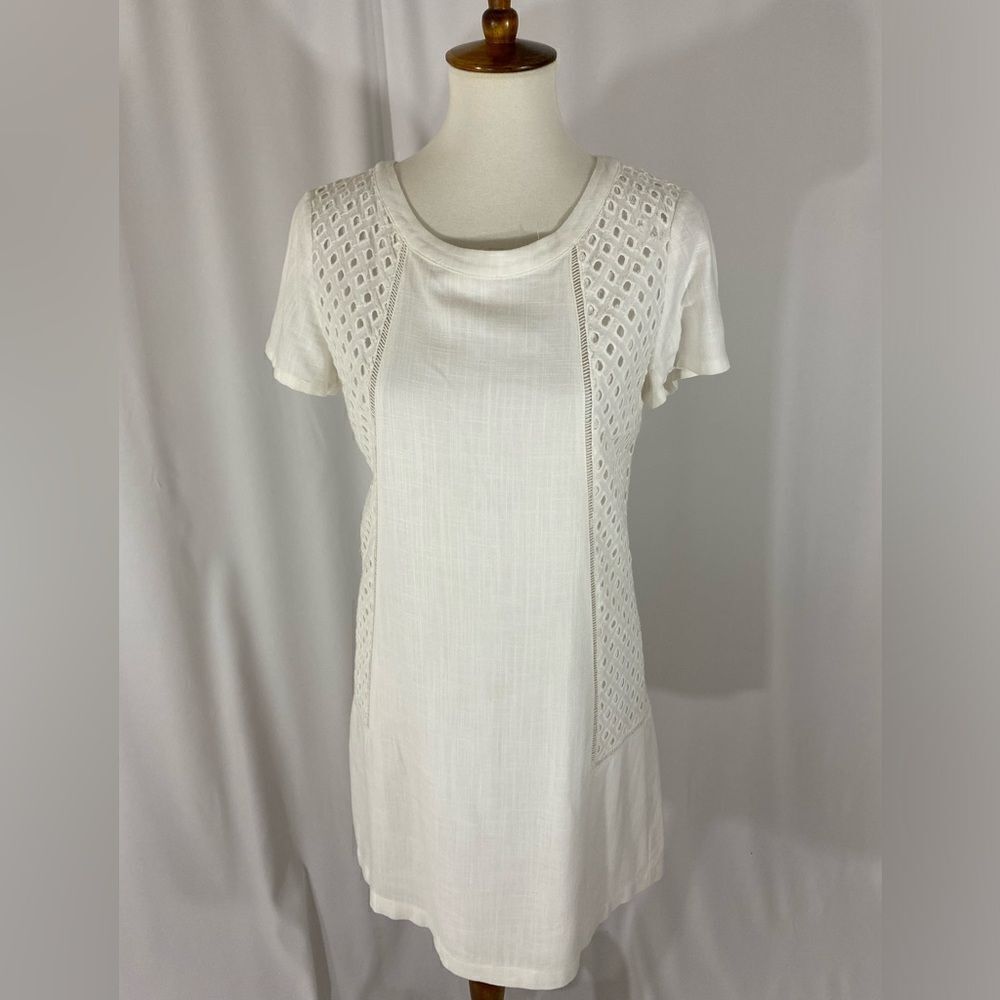 Skies Are Blue White Linen Eyelet Dress